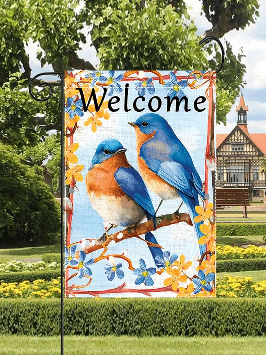 Bandera de jardín temática de primavera y verano, diseño de una sola cara, de poliéster lino impermeable, con patrón de colibrí, lavable a máquina, de 12x18 pulgadas, adecuada para decoración de jardines y patios exteriores, decoración de cumpleaños, bodas, fiestas, graduación, hogar, tapices