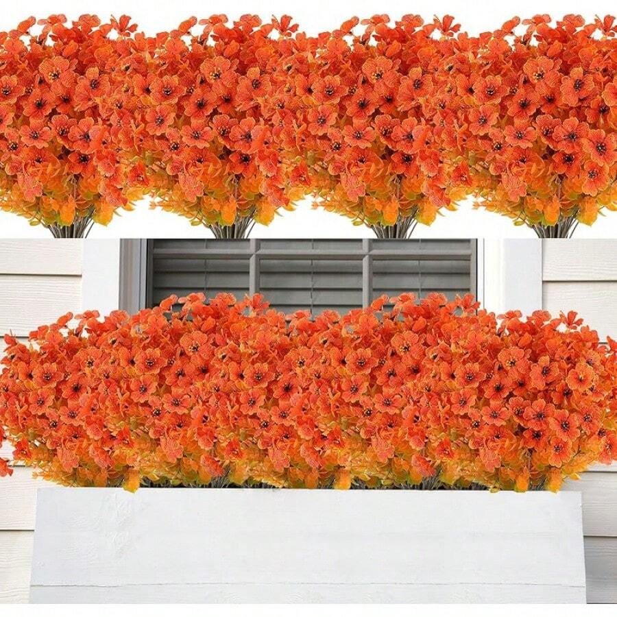 20 Bundles Artificial Flowers For Outdoor Faux Flowers No Fade Fake Plastic Plants Garden Porch Window Box Decorating (Pink)