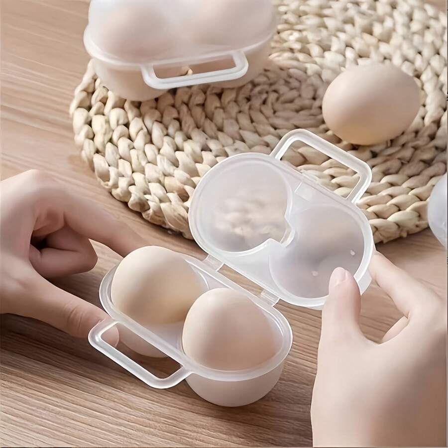 1 pieza / 3 piezas Caja portátil de huevos de 2 celdas de PP, caja de almacenamiento de huevos a prueba de golpes, adecuada para uso seguro al aire libre