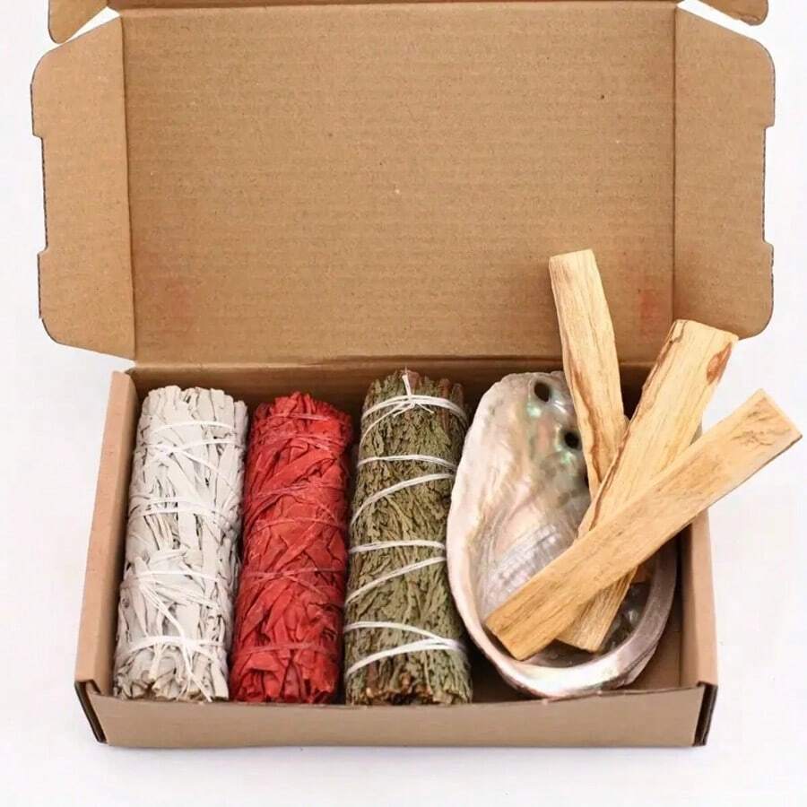 7PCS White Sage-Palo Santo Smoking Sticks Set Combo With Dragon's Blood Sage(Equipped With A Burner),Size 3.94inch,Sage Incense For Home Cleansing, Crystal Cleansing, Holiday Gifts, Decorative Smoking Sticks | Sage Bundle Birthday Graduation