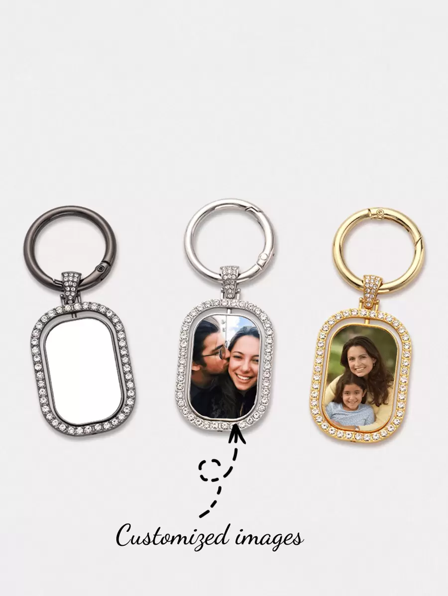 1 Customized Double-Sided Photo Keychain, DIY Sublimation Heat Transfer Image, Single-Sided Diamond Inlaid Rotating Double-Sided Rectangular Buckle Function Keychain, Special Gift Style, Suitable For Party Gifts, Mother Gifts Or Various Holiday Gifts