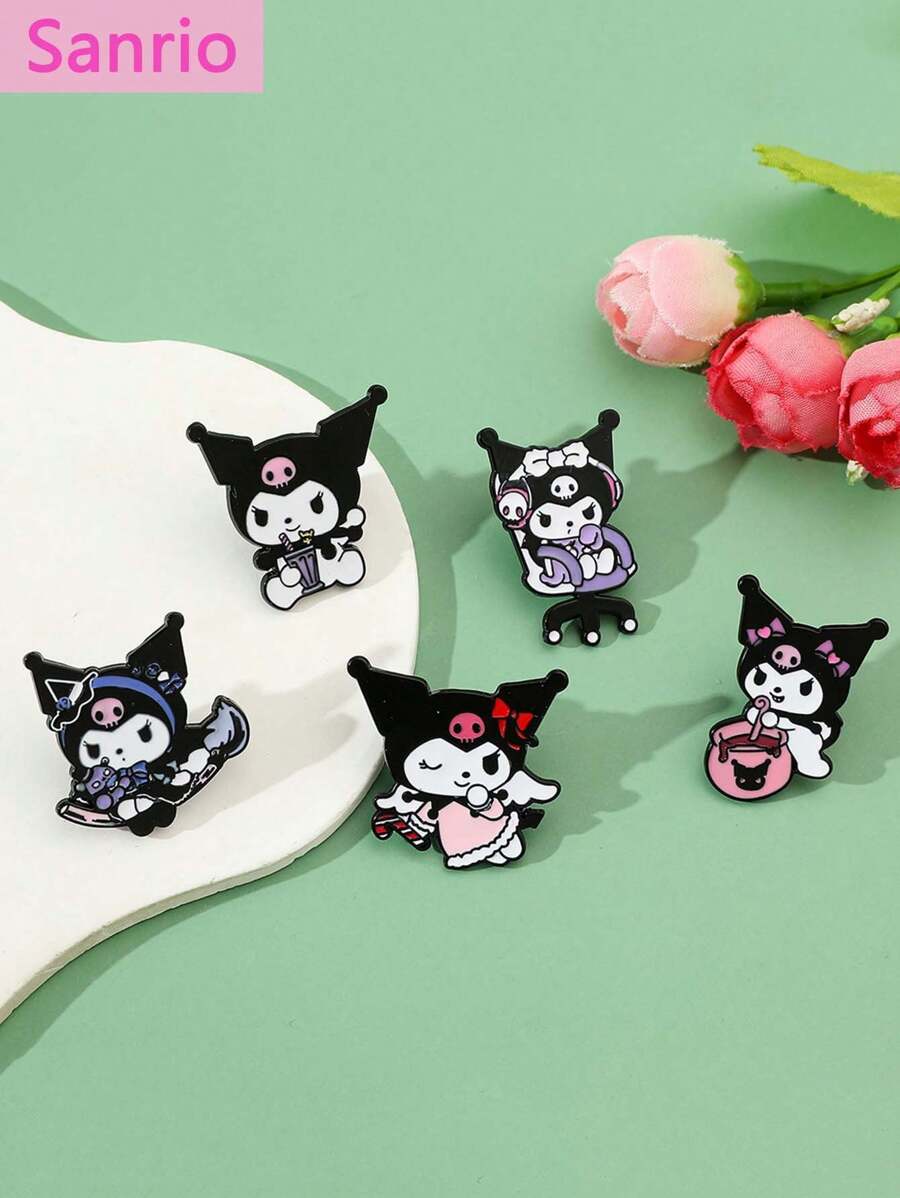 Sanrio 5 peças Sanrio, broche de esmalte adorável, broche de metal Sanrio criativo e personalizado com desenho animado, decoração fofa Kuromi, broche de liga de óleo, acessórios comemorativos, acessórios decorativos de escritório, camisas, jaquetas, joias, Natal, Halloween