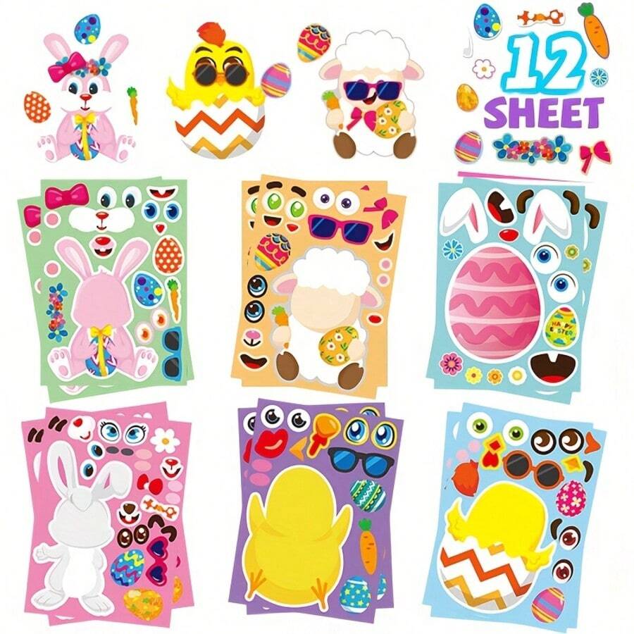Easter Stickers, Easter Basket Decorations Egg Rabbit Stickers, Easter Event Party Gift Game Easter Craft Gift Bags