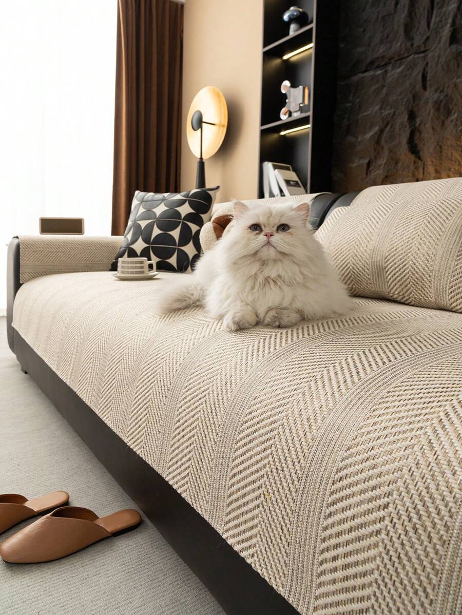 1pc All-Season Linen-Like Sofa Cushion Cover, Style Pet-Friendly Anti-Dirty Anti-Slip Sofa Slipcover, Scratch Resistant For L-Shaped Combo Sofa And 1/2/3/4 Seat Sofa (Sold Individually), Spring/Autumn