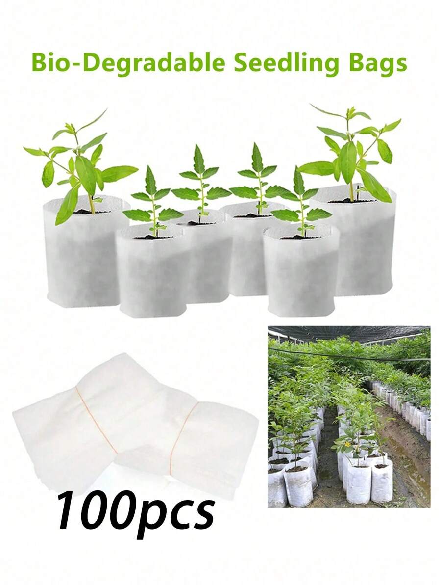 100 Seed Seedling Bags, Non-Woven Plant Growth Bags, Fabric Seedling Pot Plant Bags, Household Garden Supplies