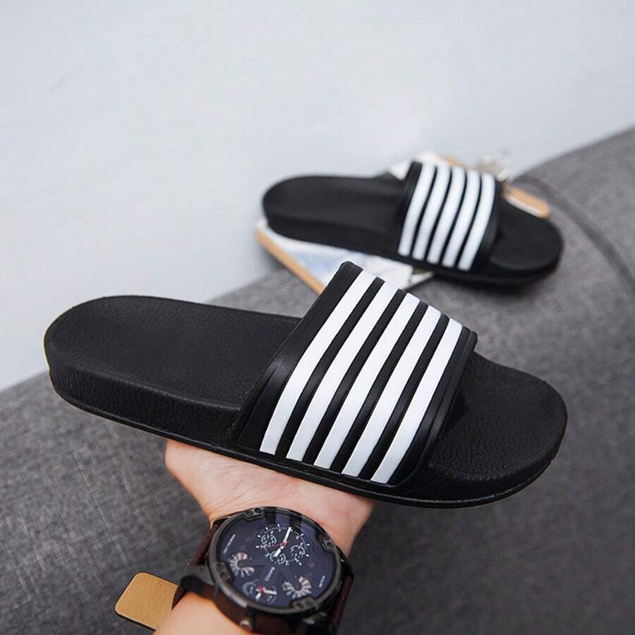 Striped Slippers , Non-Slip Slides, Classic 5-Bar Design, Beach Water Shoes