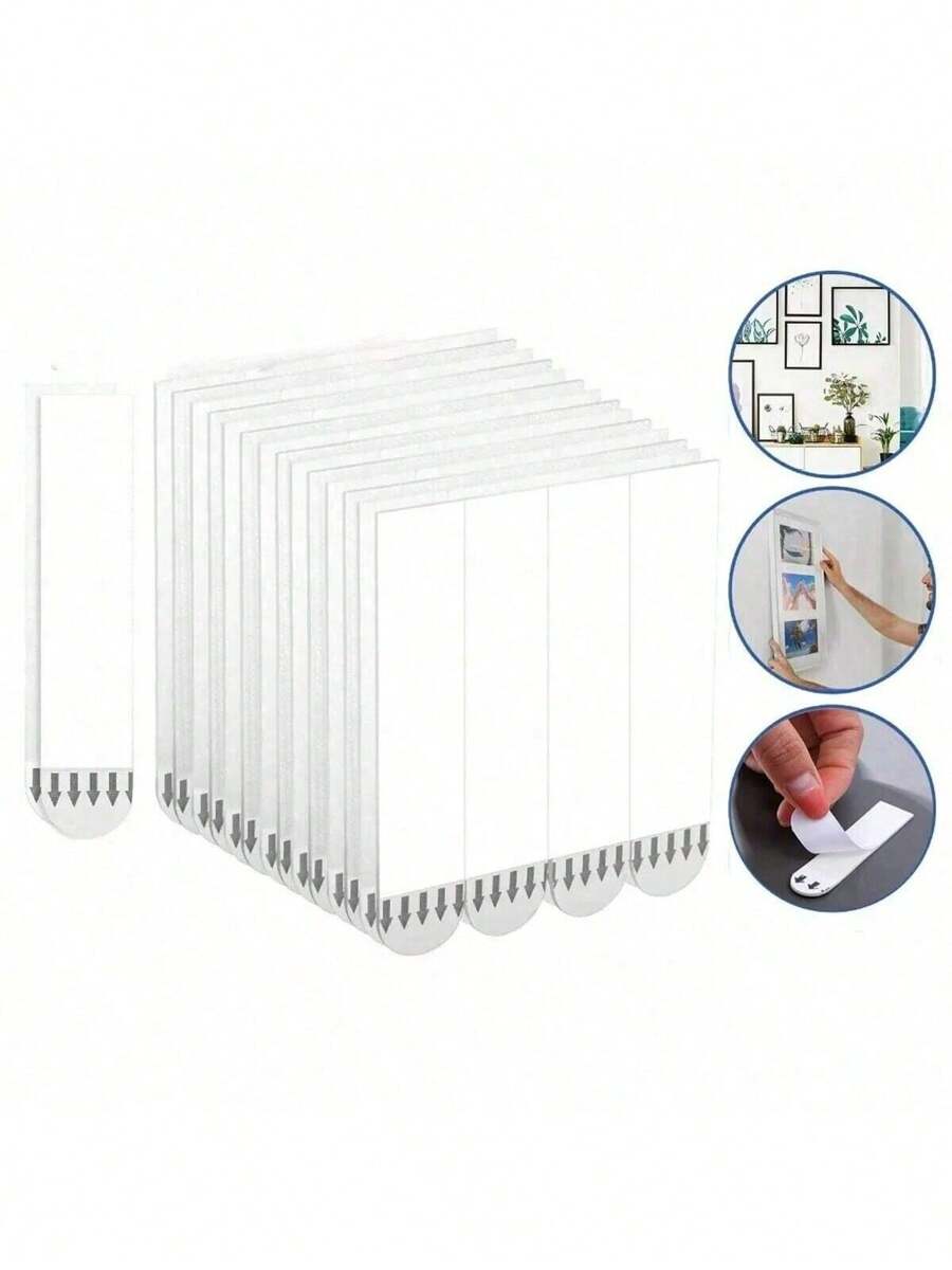 12pcs Punch-Free Tape Strips Self Adhesive Picture Frame Fixed Poster Wall Hook Decorate Fixing Wall Double Sided Tape,Frame Traceless Self Adhesive Tape