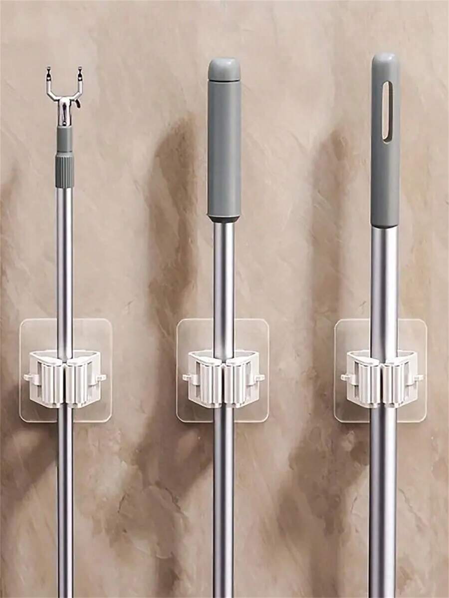3 PZAS Soportes de pared para escobas y trapeadores sin taladro, sin daños, con adhesivo fuerte para almacenamiento