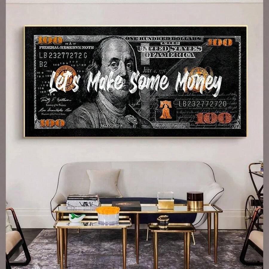 1pc, Pop Posters, Inspirational Dollar Bill Pop Wall Arts, Parody Dollar Canvas Decorative Painting, For Office, Living Room, Kitchen, Bar, Ideal Gift, No Frame Gifts Birthday Graduation