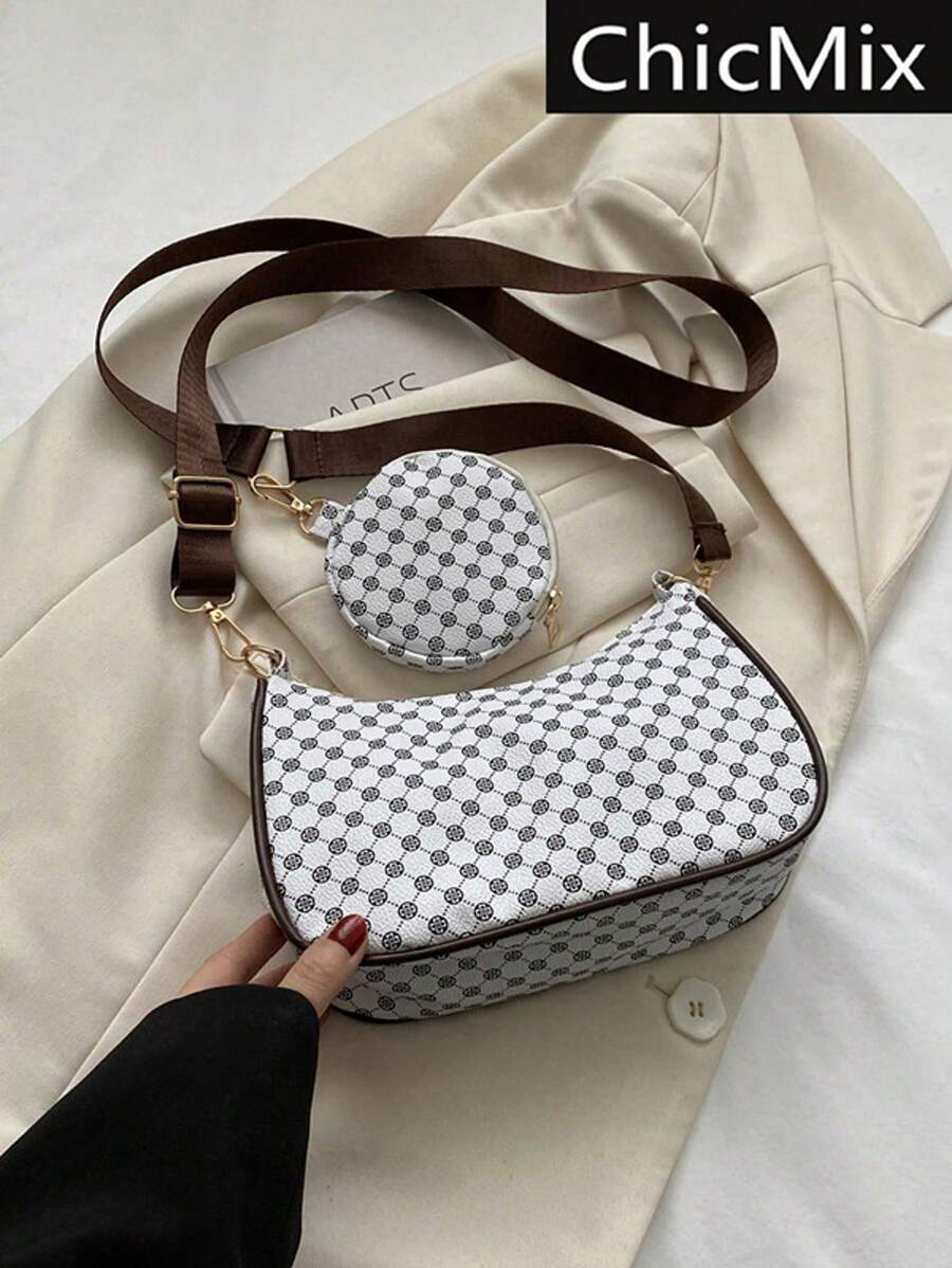 Set de 2 bolsos bandolera de unicolor con diseño de patrones a la moda