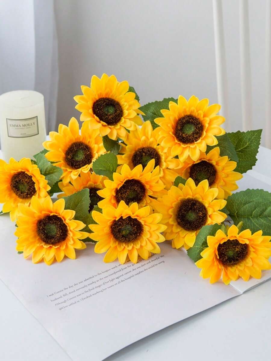 1PC/3PCS/5PCS Artificial Flowers Sunflowers Silk Gerbera Bouquets For Autumn Halloween Christmas Decorations Wedding Vase For Home Dining Room Bedroom Decorations, Festival Birthday Party Accessories, Wedding Venue Background Decoration Gifts Graduation