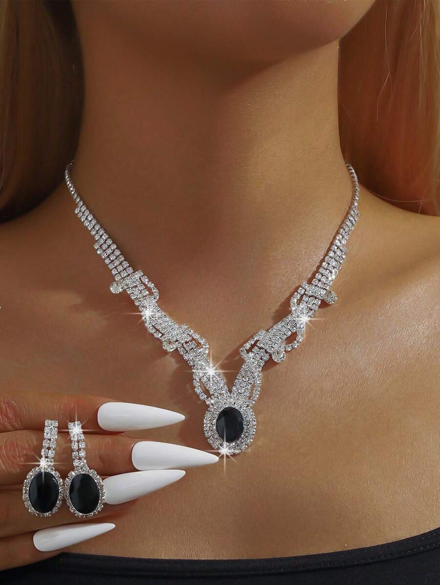 3pcs Claw Chain Flower Zirconia Pendant Necklace And Earrings Set