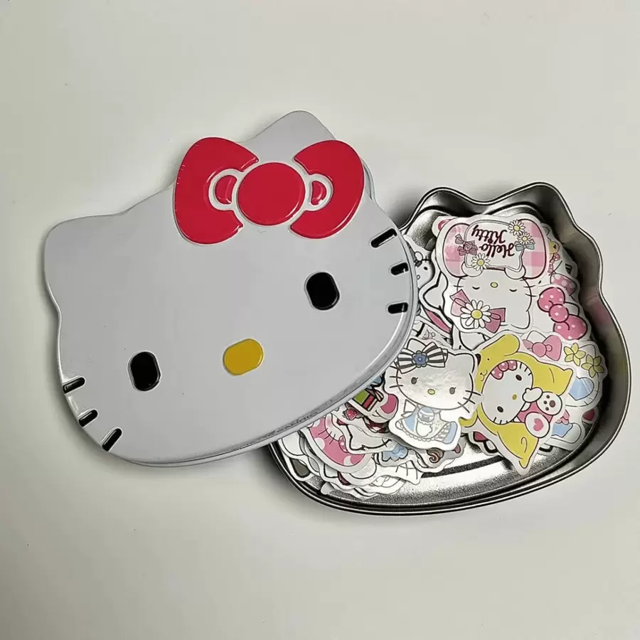 Sanrio Caja de almacenamiento de metal portátil de Hello Kitty de Sanrio: caja de almacenamiento de escritorio ligera y redonda para joyas, papelería y pegatinas con un diseño vibrante del personaje, caja de almacenamiento para el cajón del escritorio, Sanrio