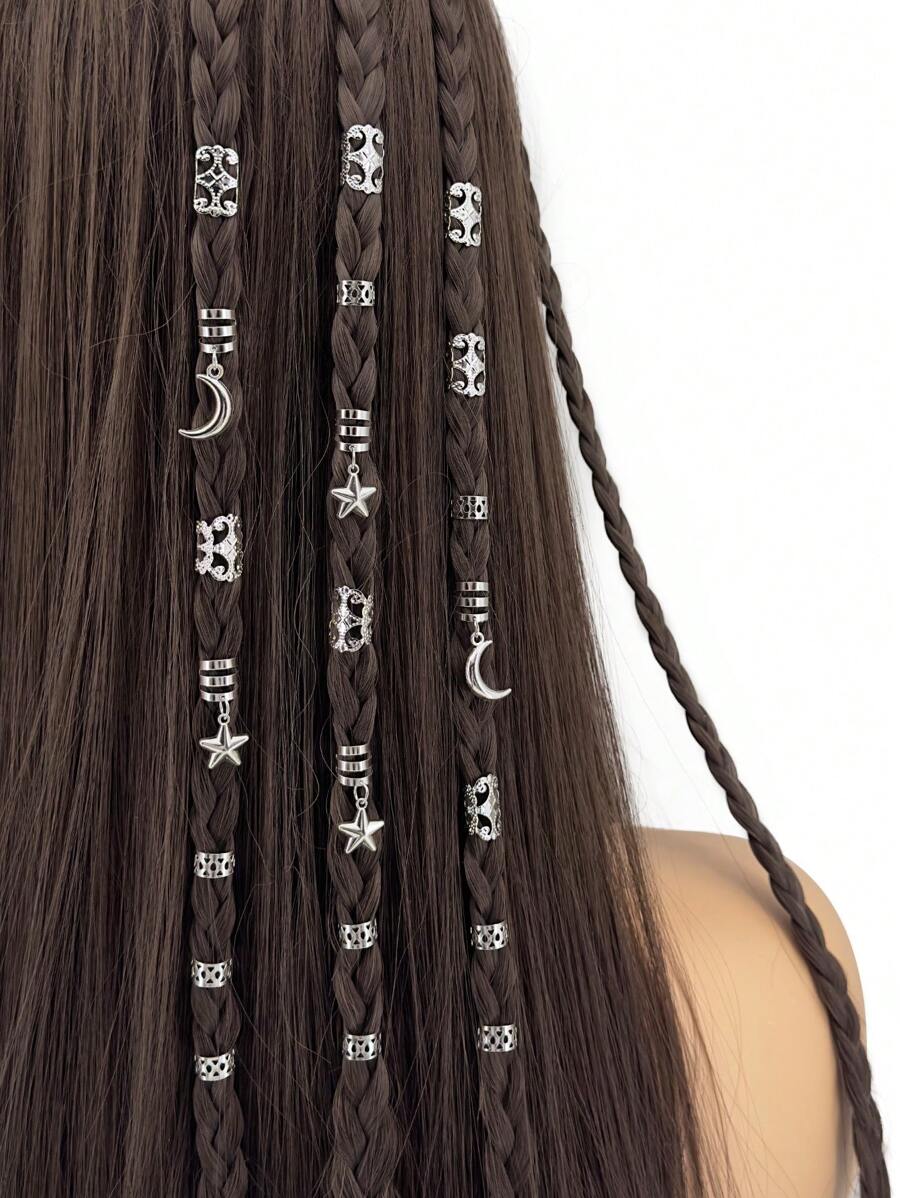 35/45 piezas Combinación de estrellas y lunas Cuentas para rastas Joyas Anillos para el cabello Accesorios Regalo para niñas y mujeres Fiestas y citas