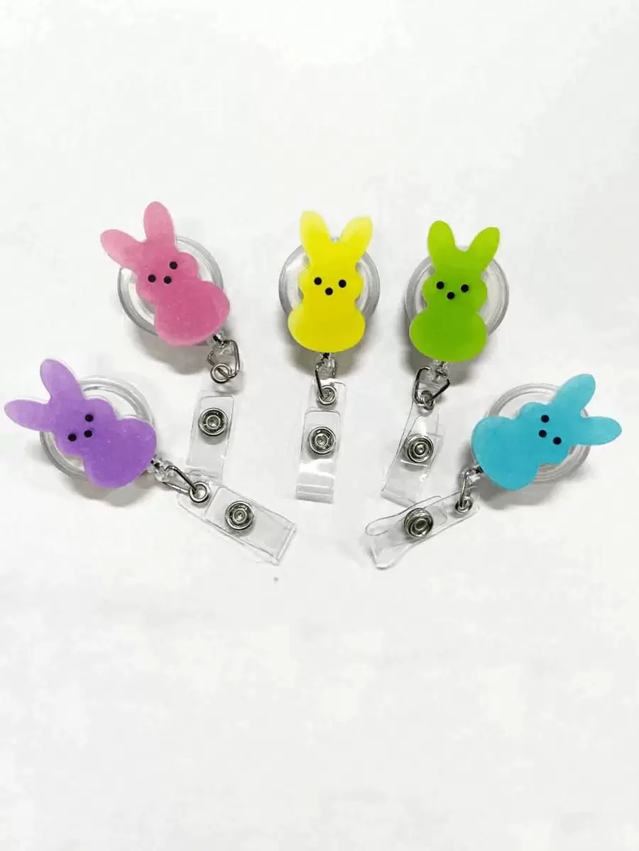 1pc Easter Bunny Bunny Acrylic Badge Scroll, Retractable PMMA Nurse ID Holder With Alligator Clip, Colored Bunny Brooch, Name Badge Holder Holder, Cute Holiday Badge Roll For Nurses And Office Use, Easter Party Accessory