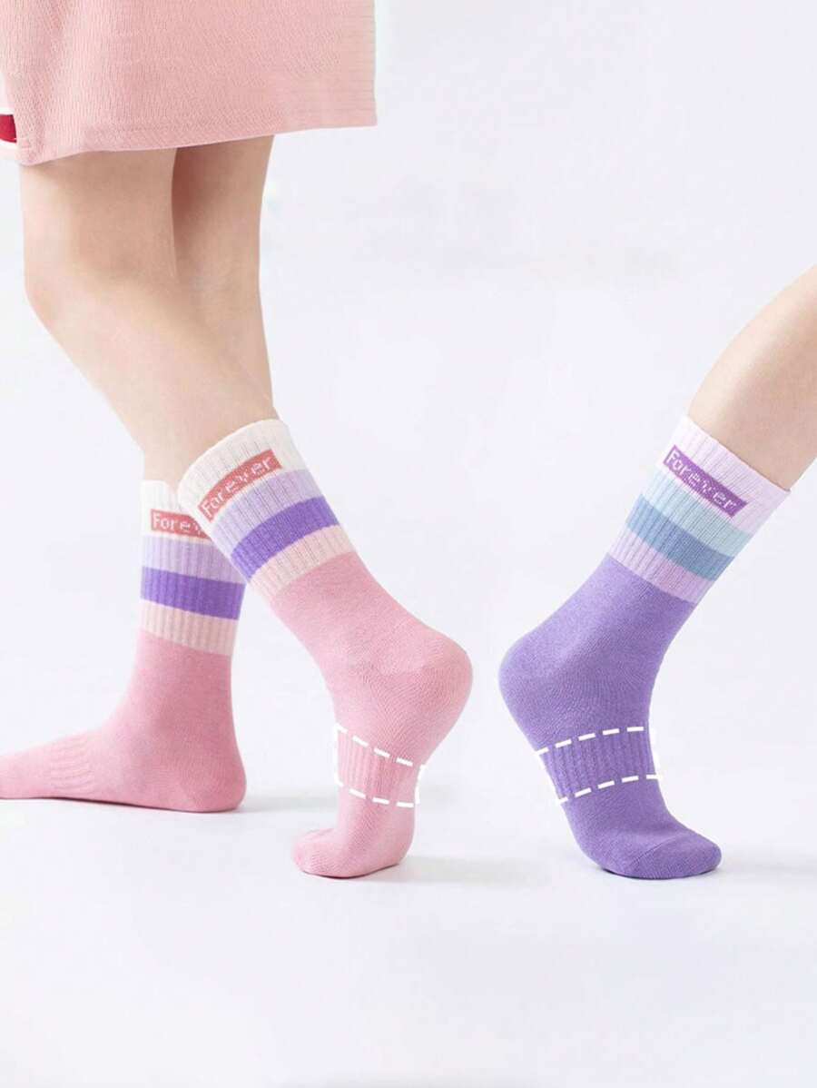 5 pares de calcetines de media pantorrilla de unicolor para niñas, estilo lindo de princesa, aptos para estudiantes, deportes, todas las estaciones