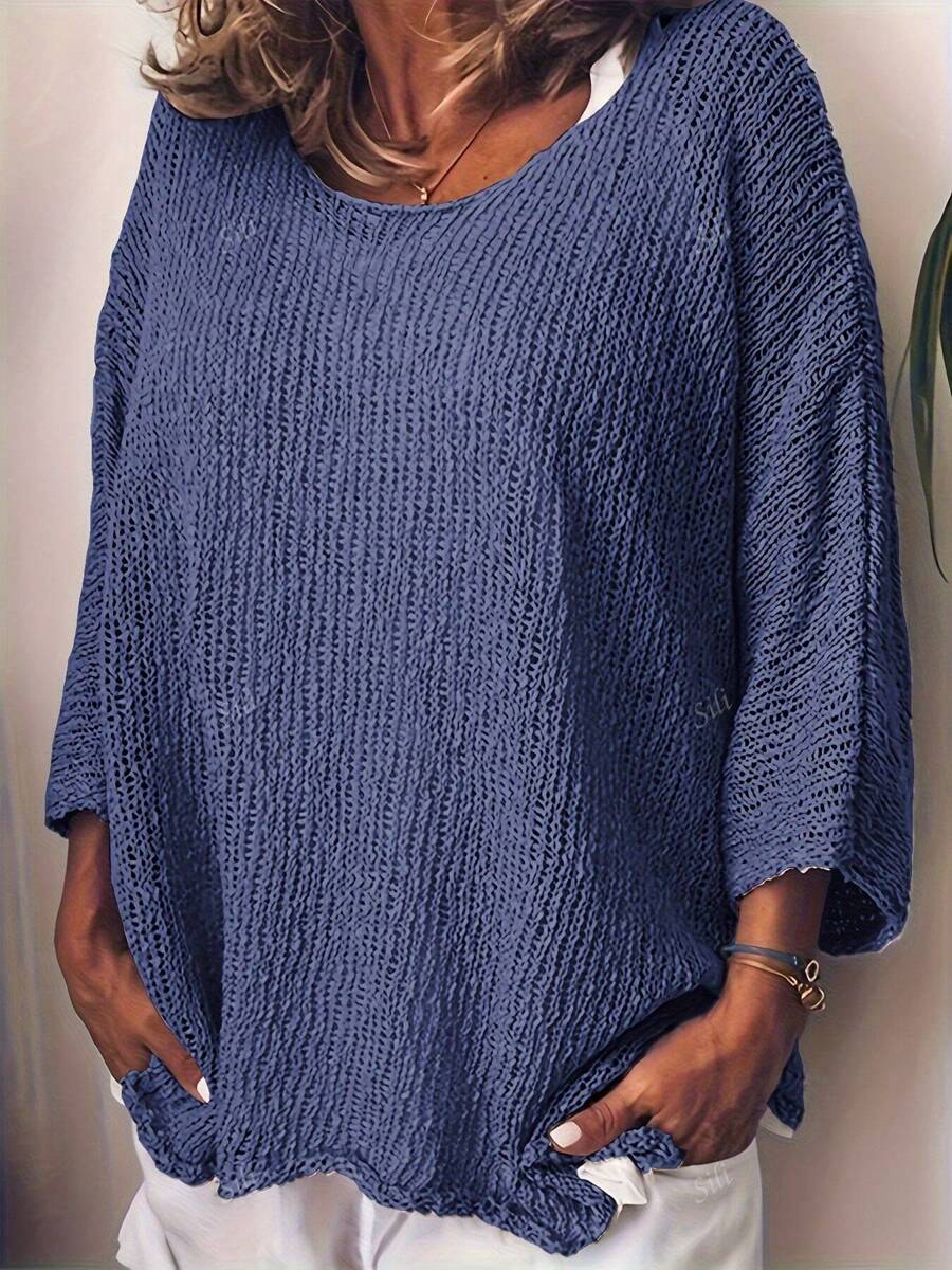 Plus Size Casual Loose Solid Color Three-Quarter Sleeve Sweater