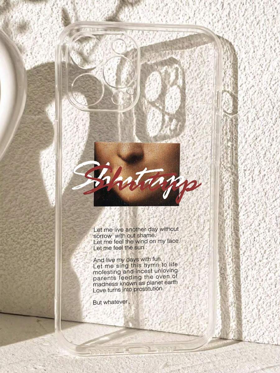 1pc Minimalist Slogan Tag Shockproof Anti-Slip Transparent Phone Case, Compatible With IPhone, Honor, Redmi, Galaxy,