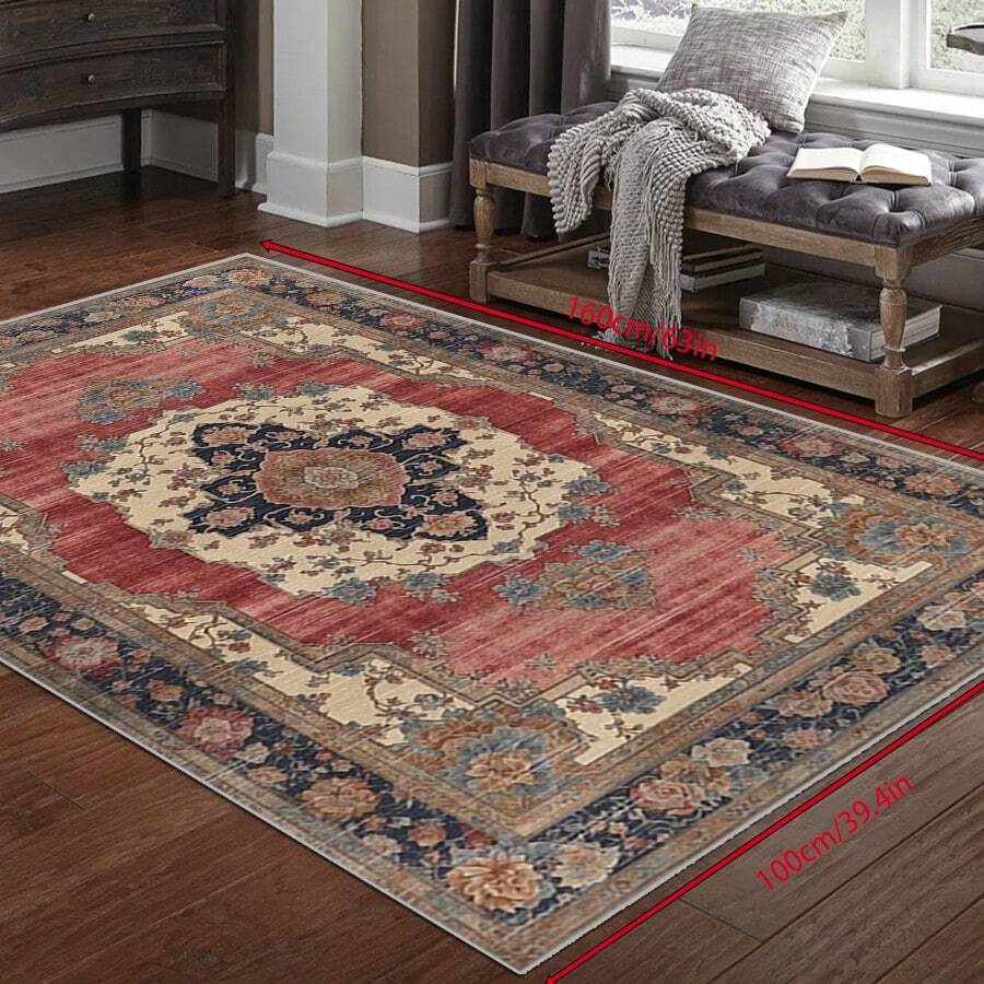 Vintage Floral Pattern Crystal Velvet Doorway Mat, 700G/SQM, 5MM Thickness, Suitable For Bedroom, Living Room, Kitchen, Study, Bathroom