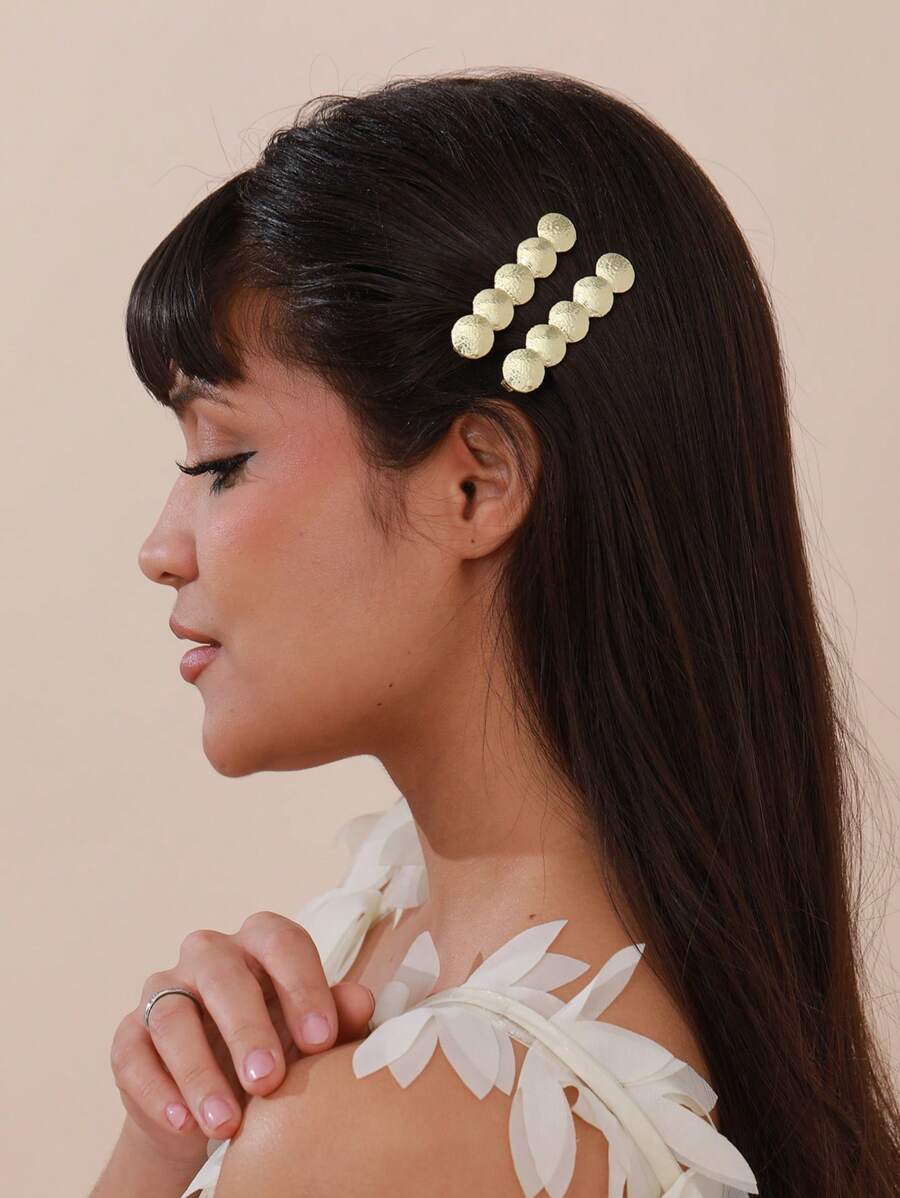 2 Pcs Metal Mini Circle Patchwork Straight Clip, Elegant & Cute Decorative Hair Clip, Bohemia Style Zinc Alloy