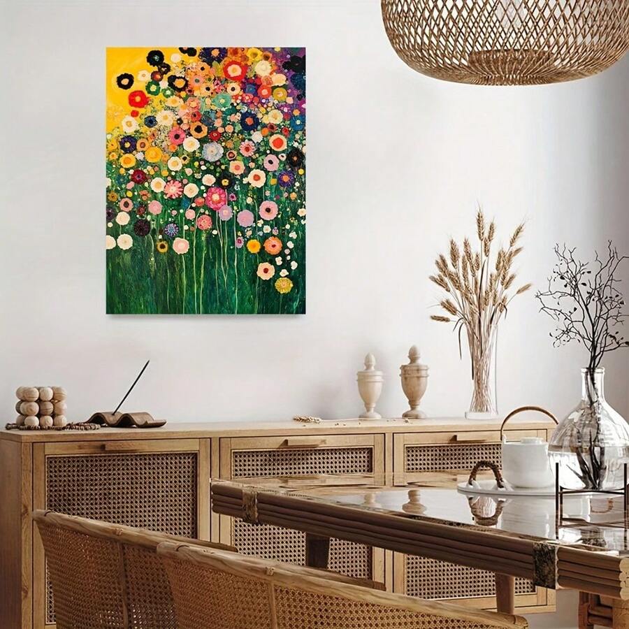 1pc Bloemen geïnspireerde canvas schilderij print, Klimt stijl wanddecoratie, perfecte lente huisdecoratie en vakantie cadeau