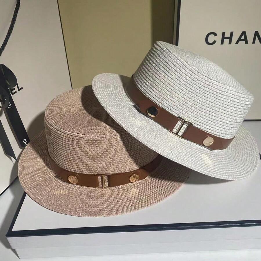 1 pieza Sombrero de paja plano de estilo británico retro con protección solar color caqui