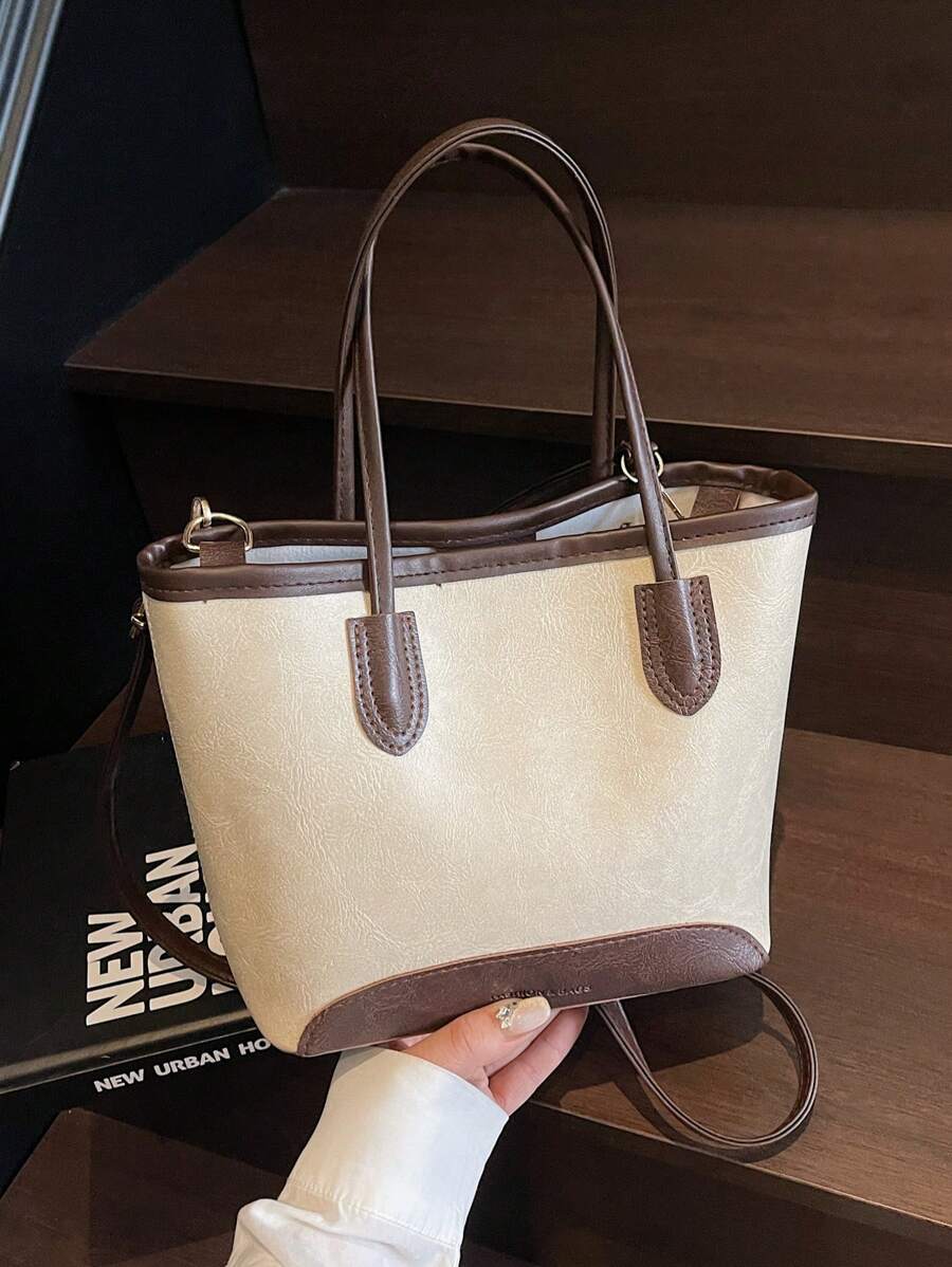 Fashionable Versatile Solid Color New Contrast PU Leather Handbag, Casual Minimalist Feel Crossbody Square Bag For Women