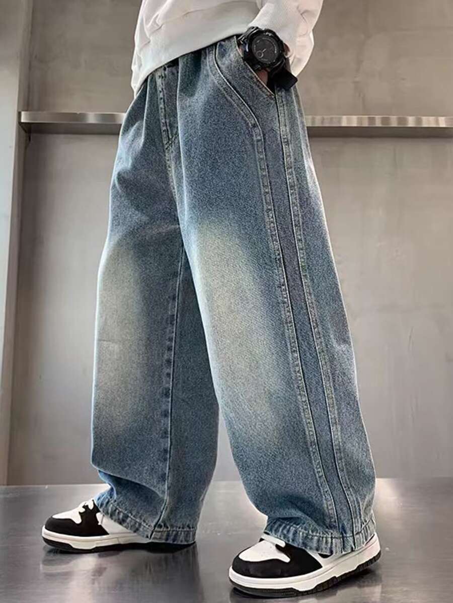 Jeans coupe droite pour garçons adolescents, pantalon en jean décontracté bleu pour garçons adolescents au printemps et en automne