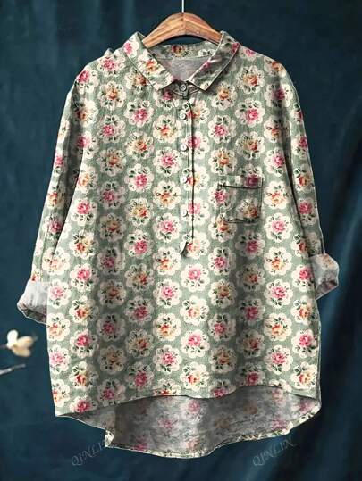 Women's Retro Floral Printed Casual Blouse