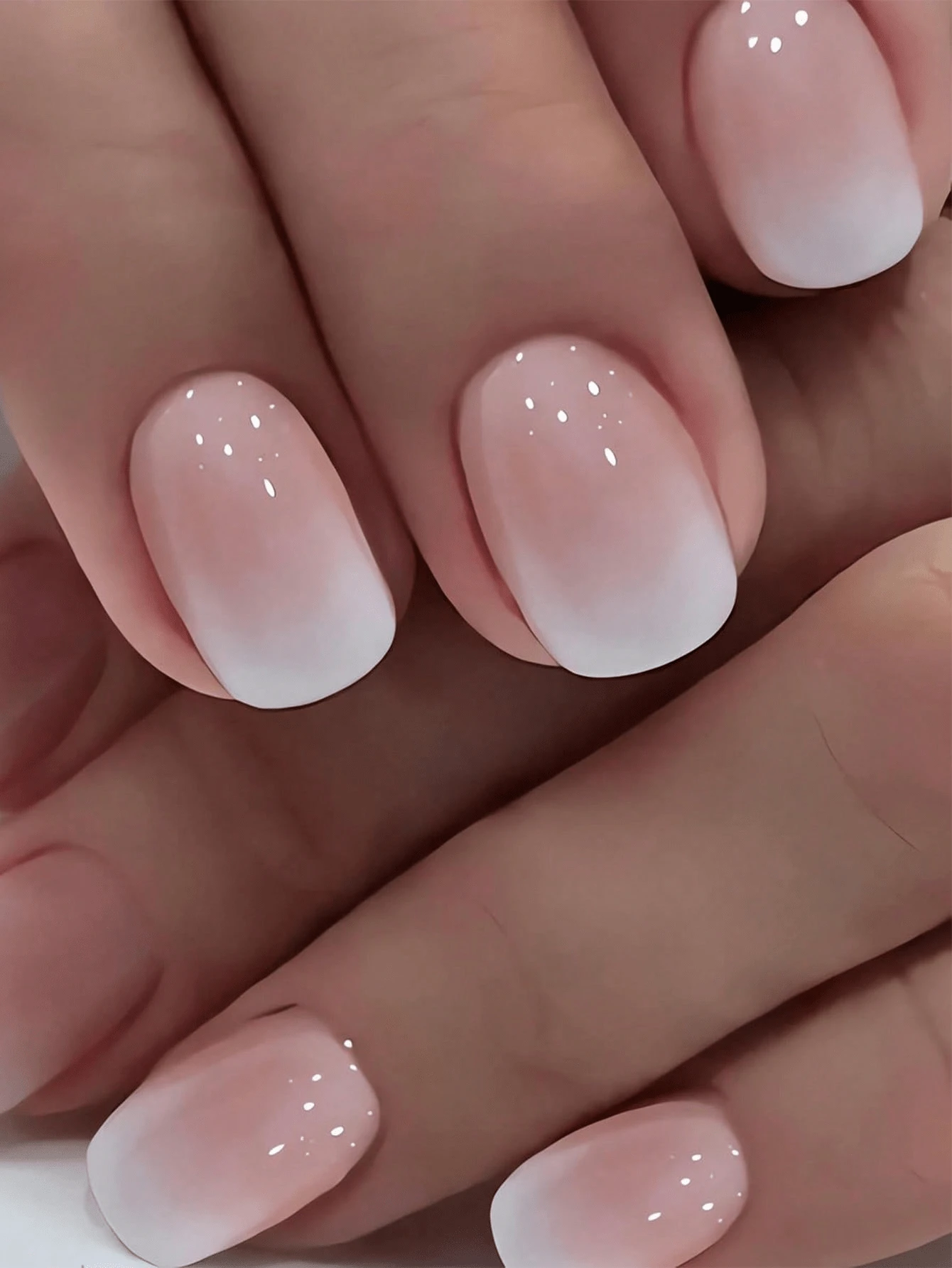 24 Pcs Ombre Press On Nails Short, Square Fake Nails With Nail Glue, Pink White Ombre Glue On Nails False Nails For Women