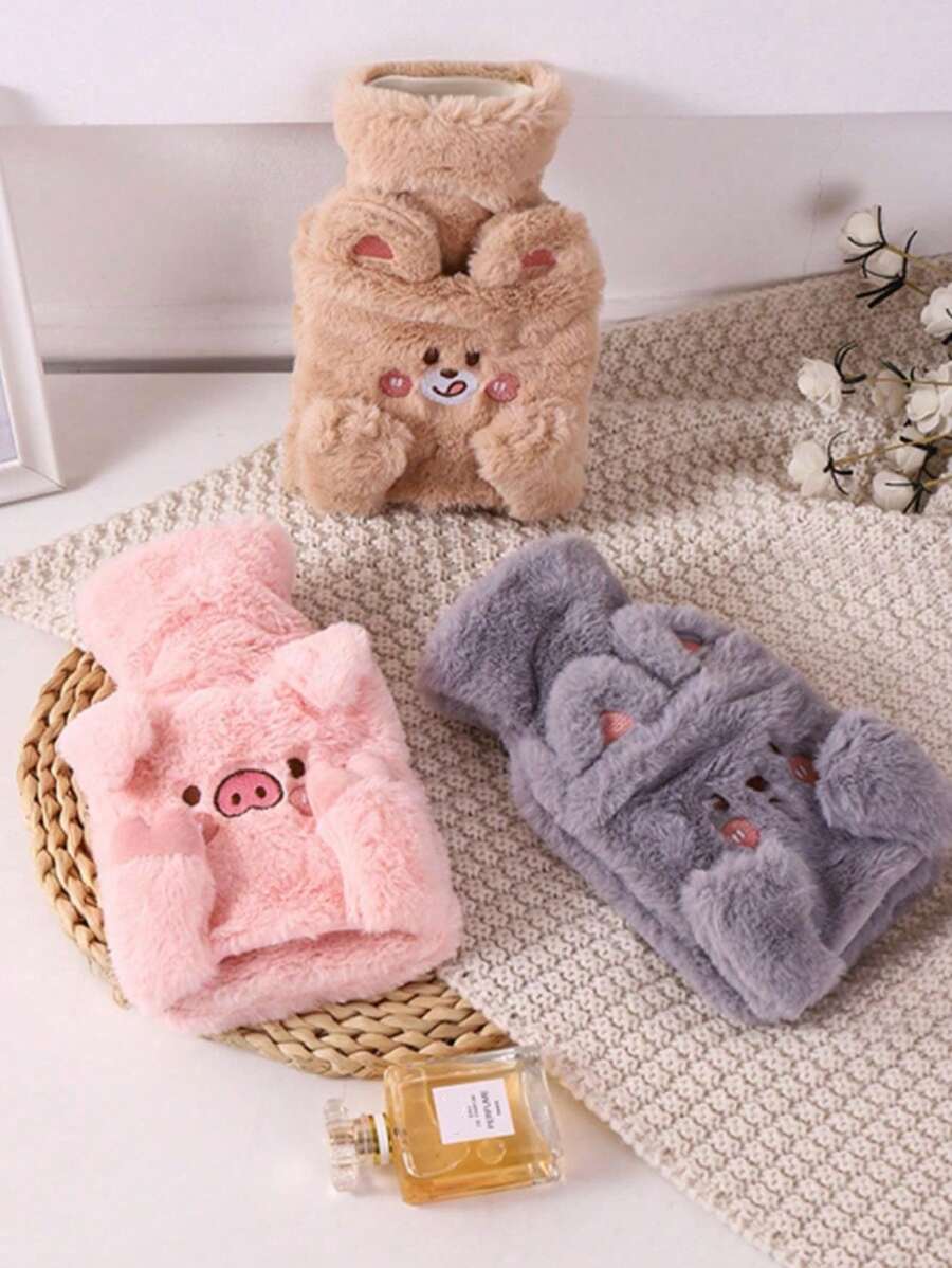 1st Cartoon Animal Geborduurde Pluche Warmwaterkruik 400ml