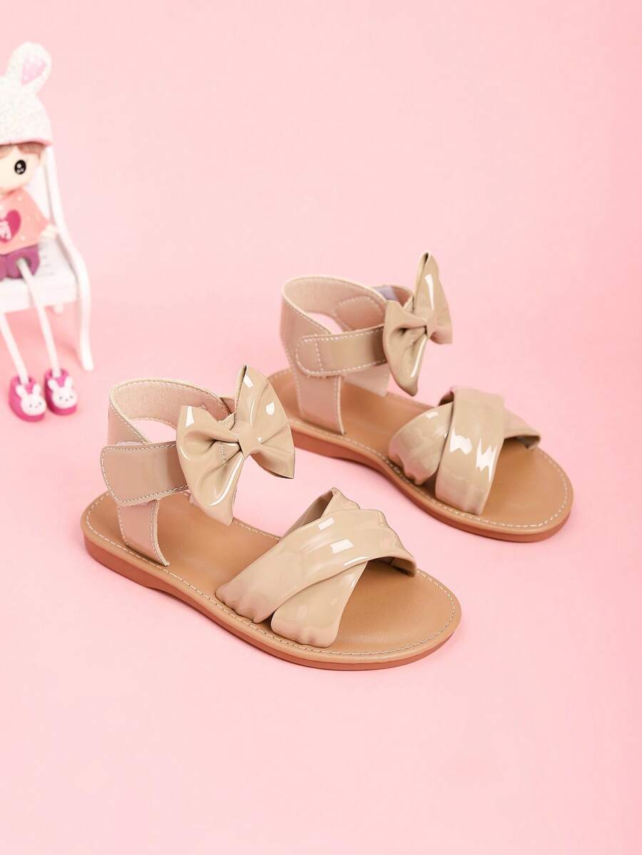 Sandalias planas casuales y de moda con lazo bonito de color albaricoque para niñas, zapatos de princesa para la playa para uso diario, primavera/verano
