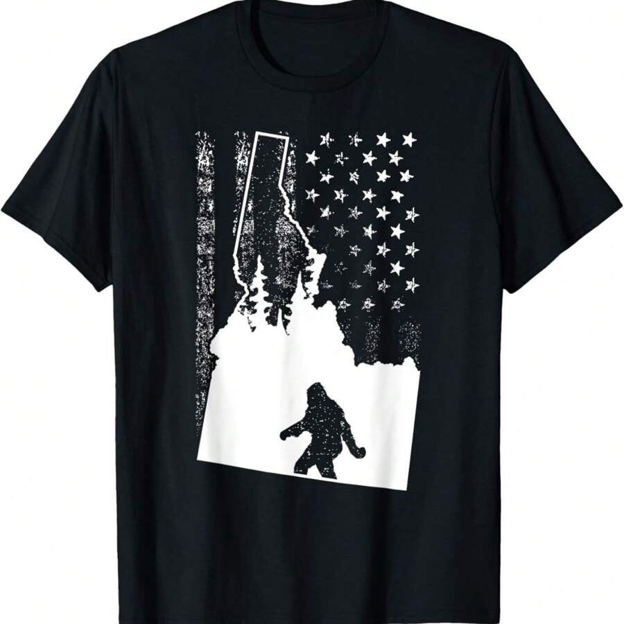 Idaho Bigfoot An Flag Silhouette Sasquatch Usa Flag T-Shirt