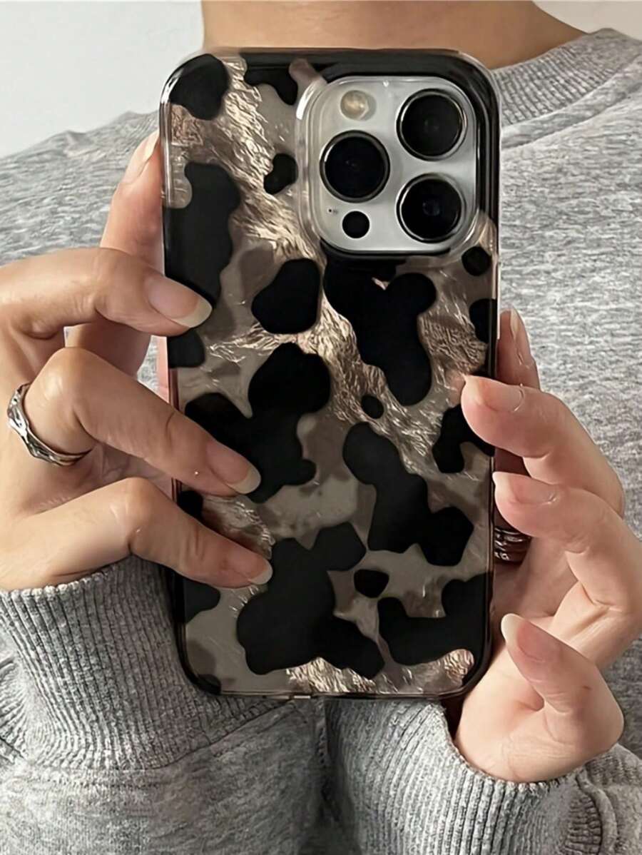 Luxury Retro Cow Pattern Gradient Glitter Tinfoil Pattern Phone Case Compatible With IPhone 16 15 13 Pro Max 12 14 Pro Soft Back Cover