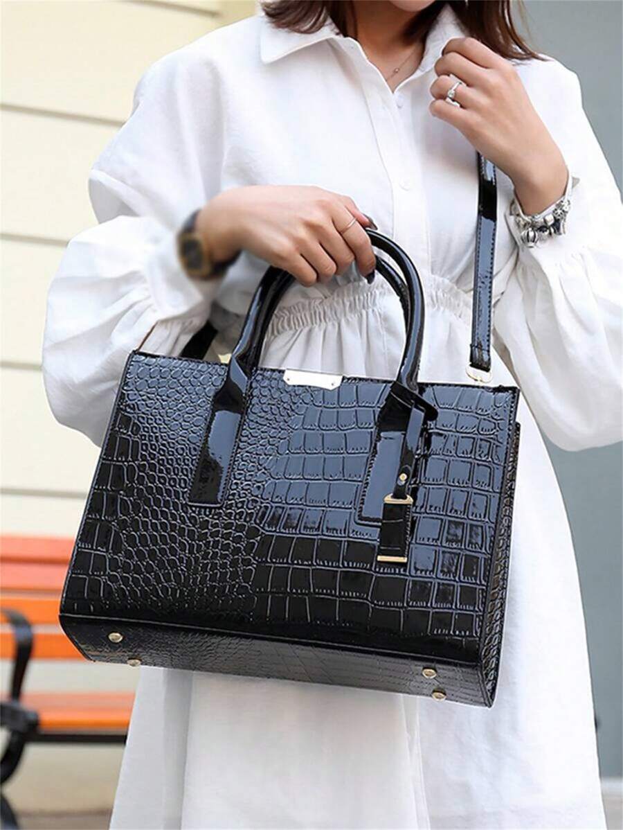 Bolso de mano tipo tote con estampado de cocodrilo falso, bolso de hombro de gran capacidad, bolso bandolera, bolso tipo tote con patrón de cocodrilo simple, bolso de hombro de piel sintética, bolso clásico de mujer, bolso de mujer para trabajo y casual, ideal para vuelta al cole, universidad, instituto, trabajo, empresas, ir y venir, bolso grande tipo tote, mejores ideas para el otoño, bolsos de trabajo llamativos para mujeres, mejor regalo del día de la madre