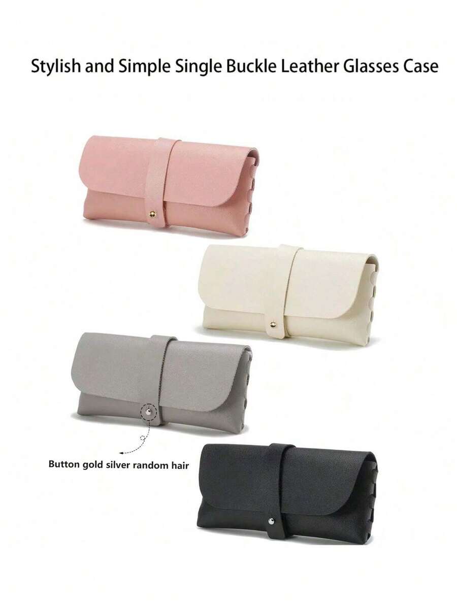 1pc Glasses Case With Buckle Closure, Portable Eyeglasses Box For Sunglasses And Reading Glasses, Colored Pu Leather Pink