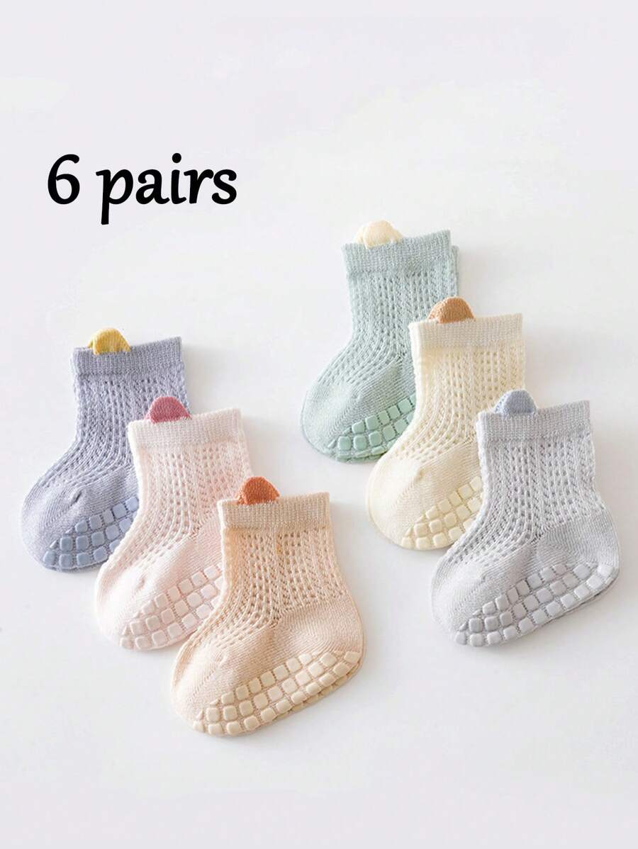6 Pairs Of Spring And Summer Anti Slip Socks For Infants Aged 0-3, Mesh Socks