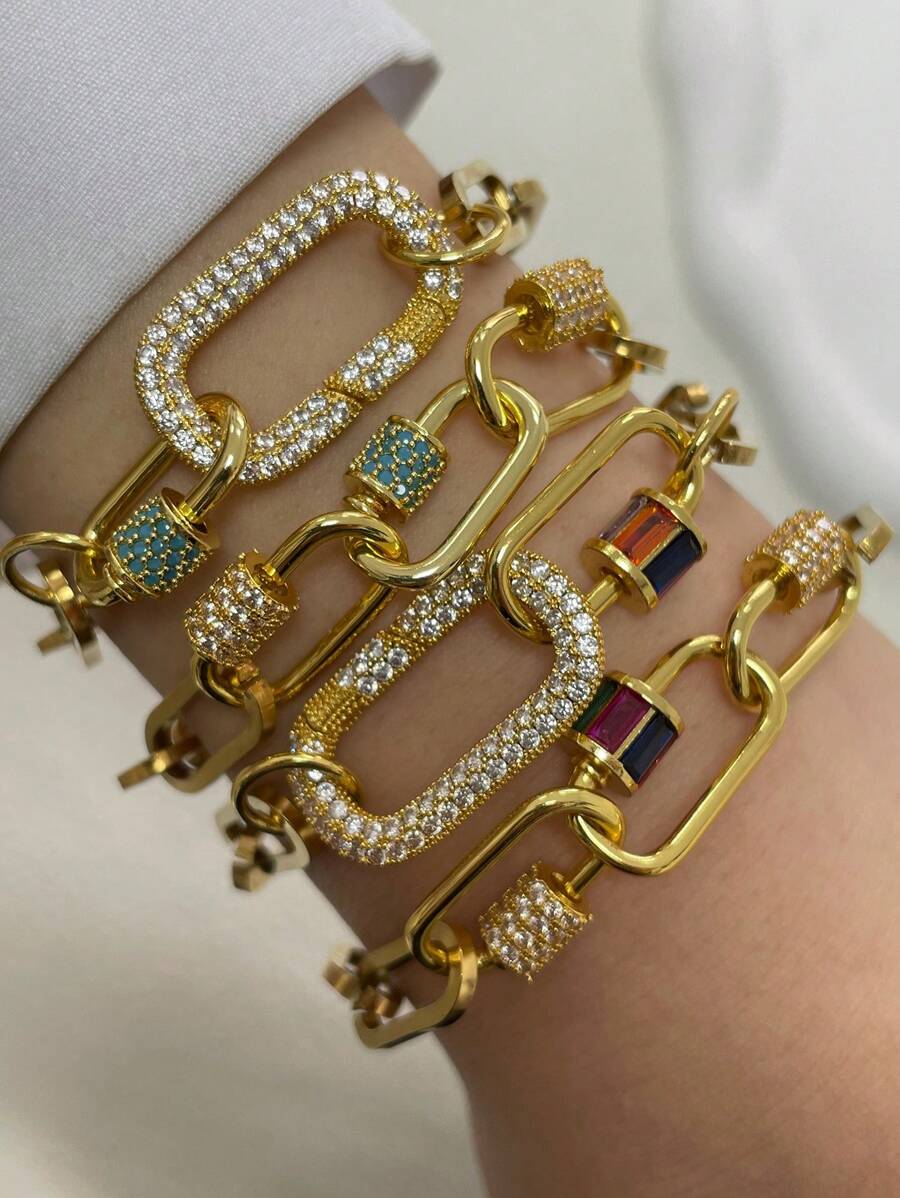 STYLEVER 1pc Gold Round Spring Clasp Bracelet Chain Bracelet,Gold Chain Bracelet,Screw Clasp Bracelet,Colorful Bracelet,Carabiner Chain