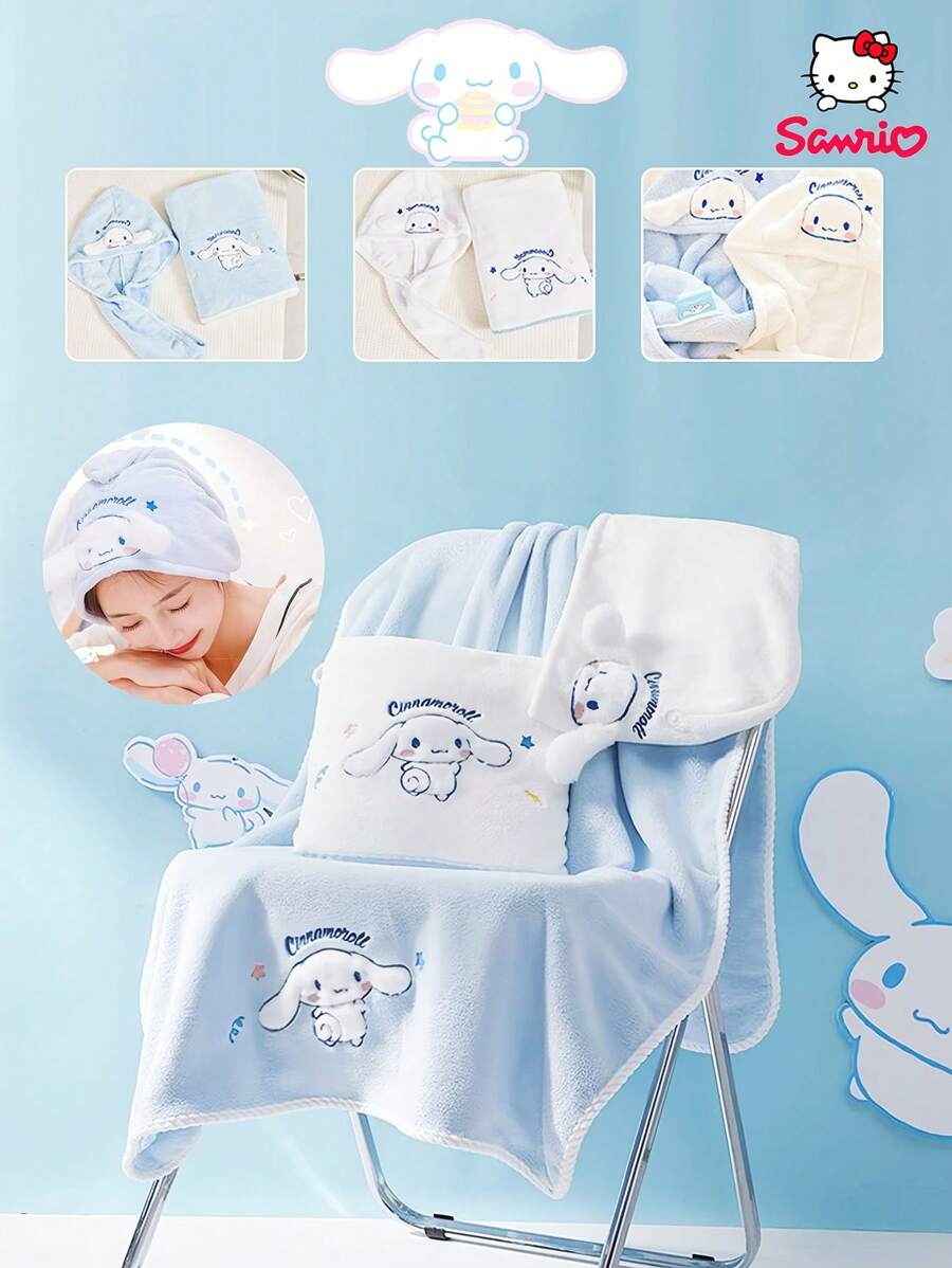 Sanrio Sanrio Characters 3-Piece Cinnamoroll Towel Set - Bath Towel, Hair Dry Turban, Face Cloth - Super Absorbent Quick Dry For Women/Men, Kawaii Travel & Gym Essentials (Hello Kitty, My Melody) - 2025 Best Seller