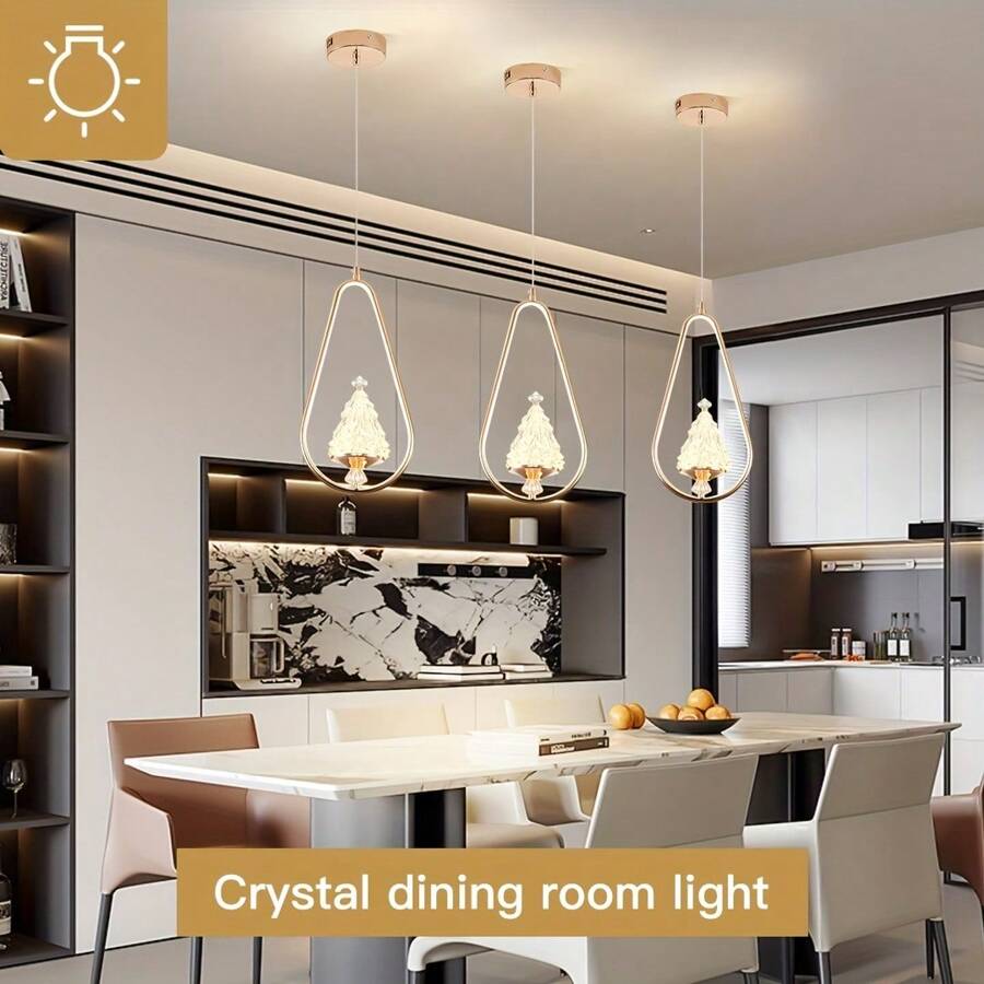 1 st. Moderne LED hanglamp, semi-inbouw gepolijste metalen hanglamp met acryl lampenkap, dimbaar 3-kleuren, inclusief installatiehardware, geschikt voor woonkamer, eetkamer, slaapkamer, gang - vast bedraad, 110V-240V zonder schakelaar of afstandsbediening