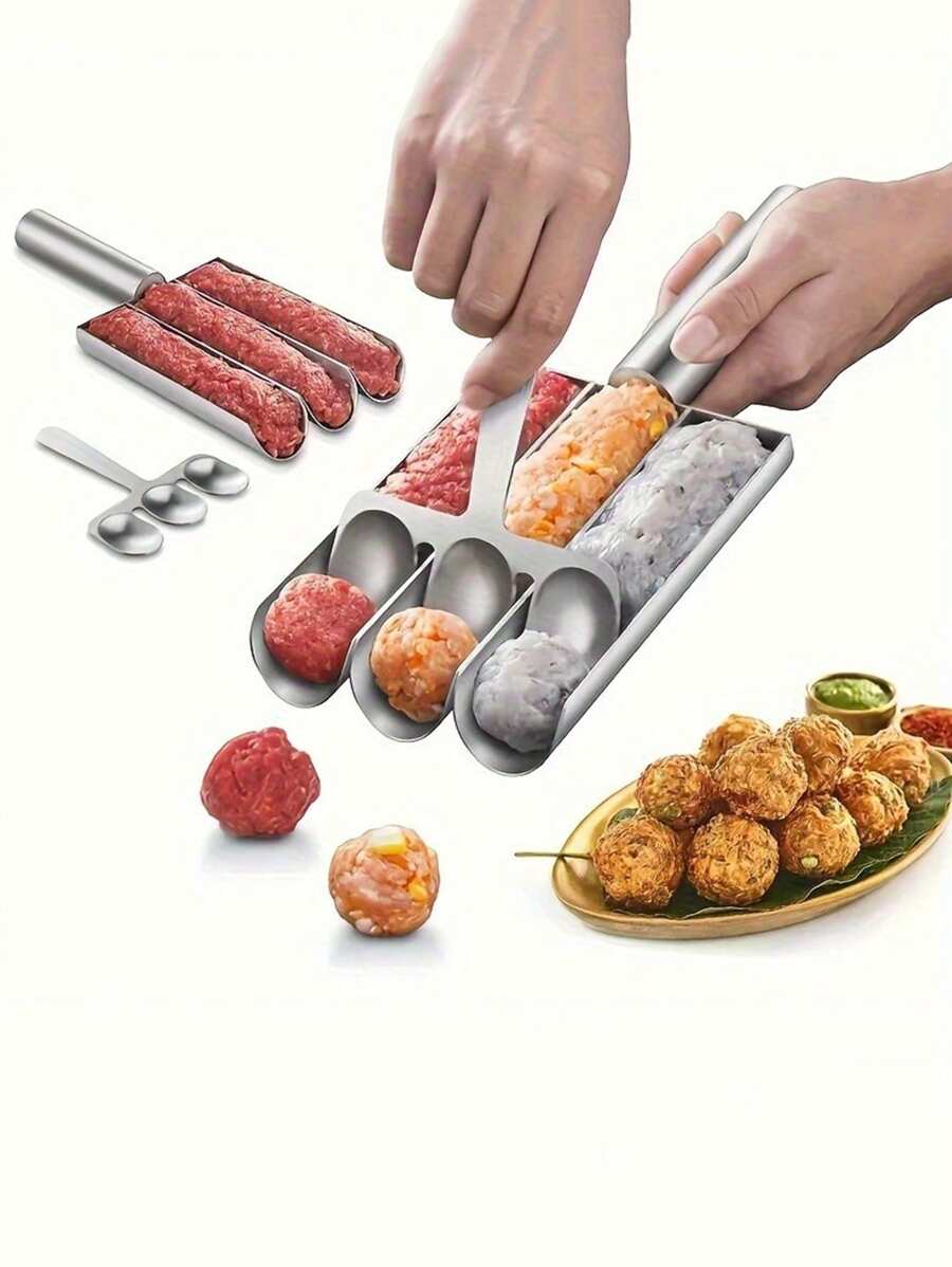 2 piezas Máquina para hacer albóndigas de acero inoxidable antiadherente - Perfecta para cocinas de autocaravanas, cocinas del hogar, picadores de carne de triple acero inoxidable 304 que garantiza la seguridad alimentaria, utensilios de cocina