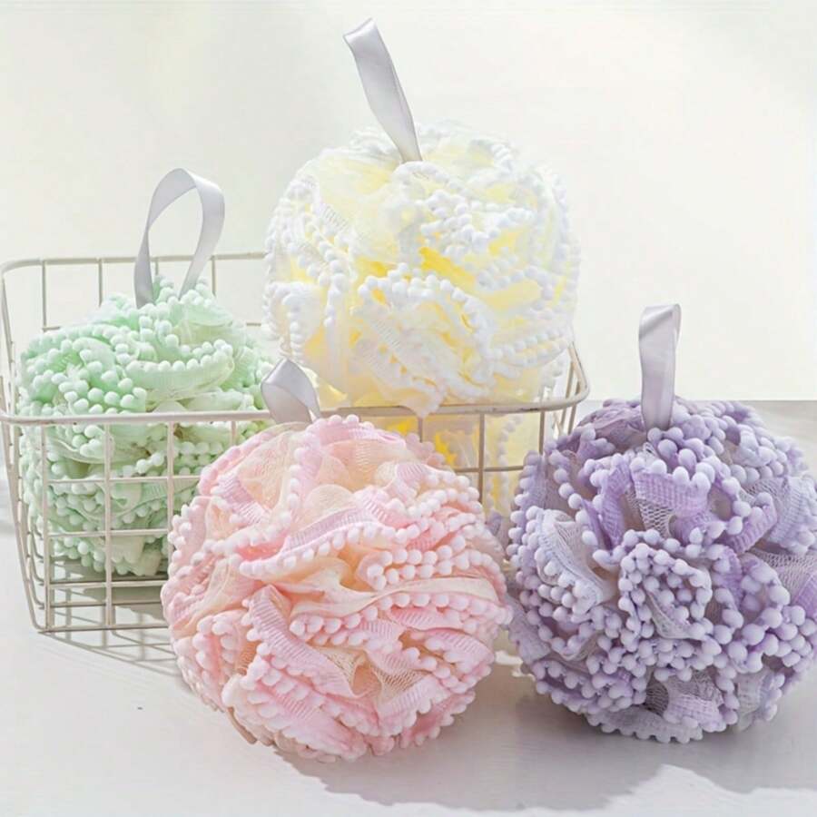 4pcs Lace Extra Exfoliating Home Spa Shower Loofahs, Sponge Brushes, Bath Spa Scrubber For Face & Body, Gently Foaming