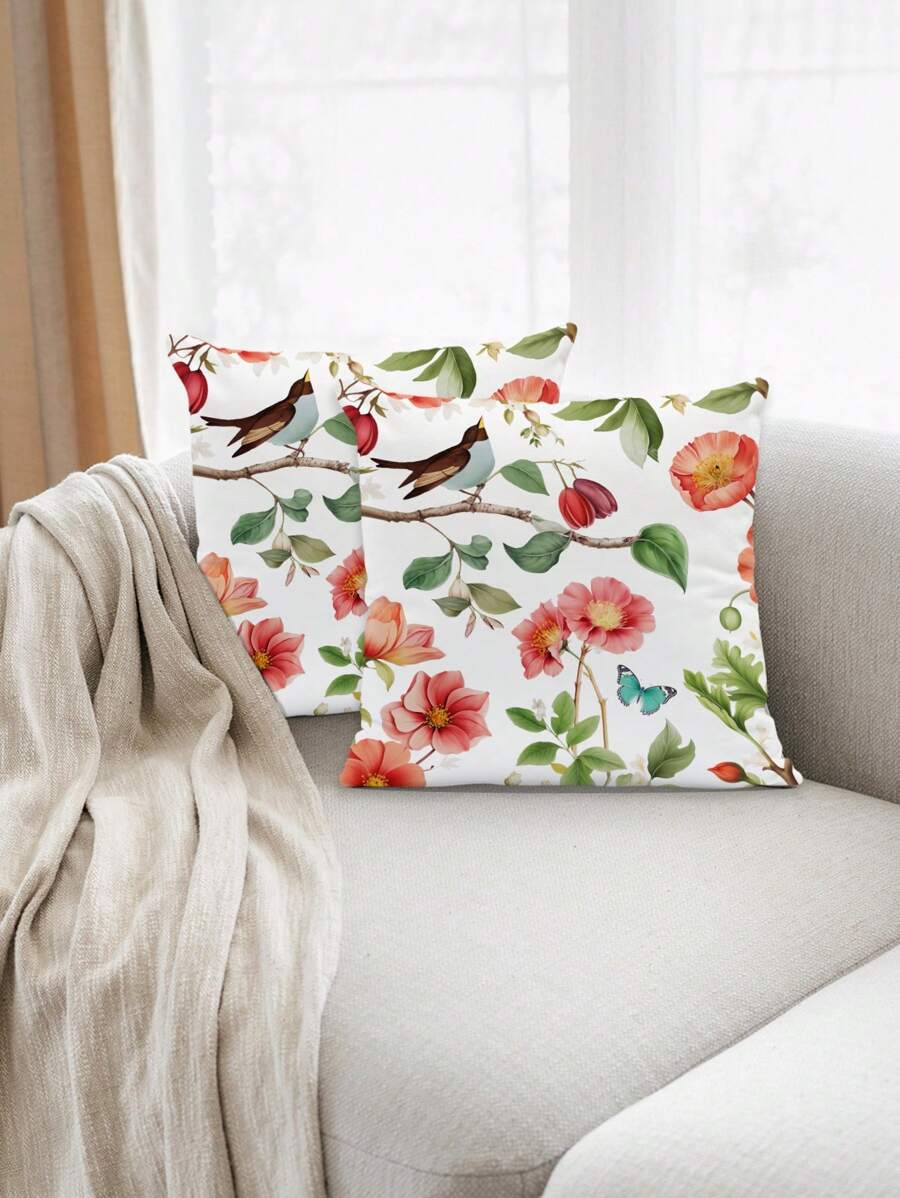 2 Piezas Fundas de almohada decorativa con diseño floral y de pájaros en 3D, estilo rústico para el hogar. Cubiertas cuadradas adecuadas para sofá, sala de estar, dormitorio, cama, silla. Aptas para todas las estaciones (sin relleno)