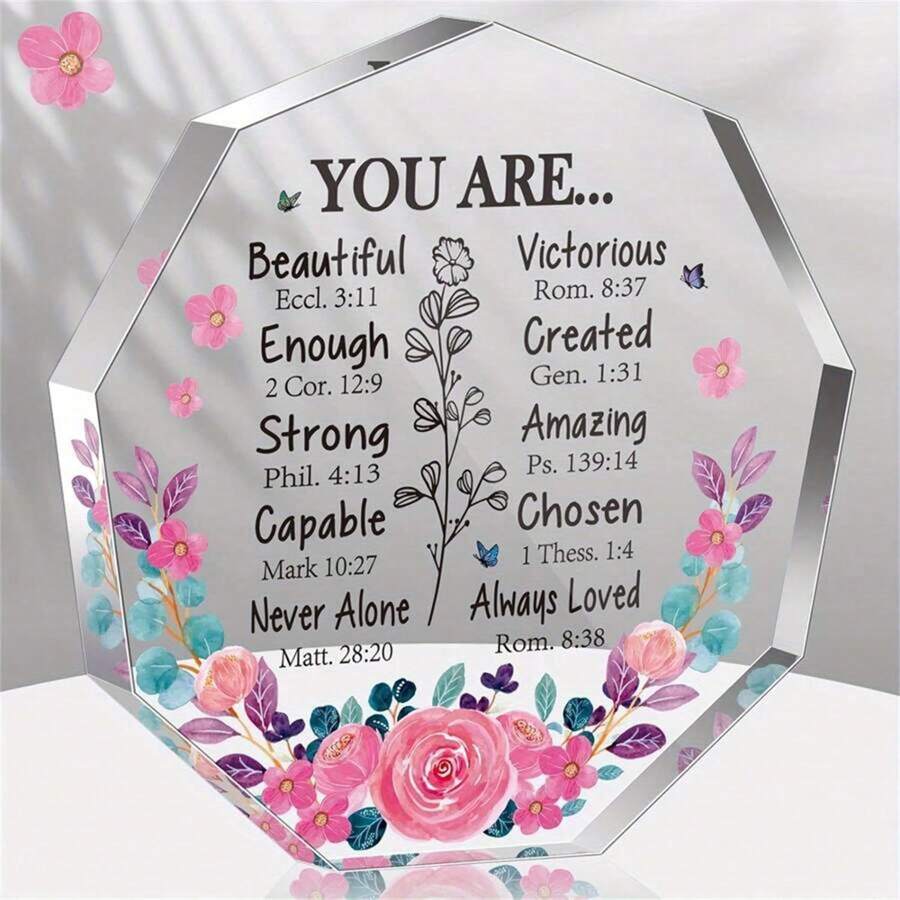 1pc Prachtige Acryl Plaquette - Inspirerend Christelijk Geschenk Met Opbeurende Bijbelvers En Gebed Voor Vrouwen, Beste Vriend, Huis, Woonkamer, Kantoorinrichting - Perfect Religieus Geschenk Voor Haar