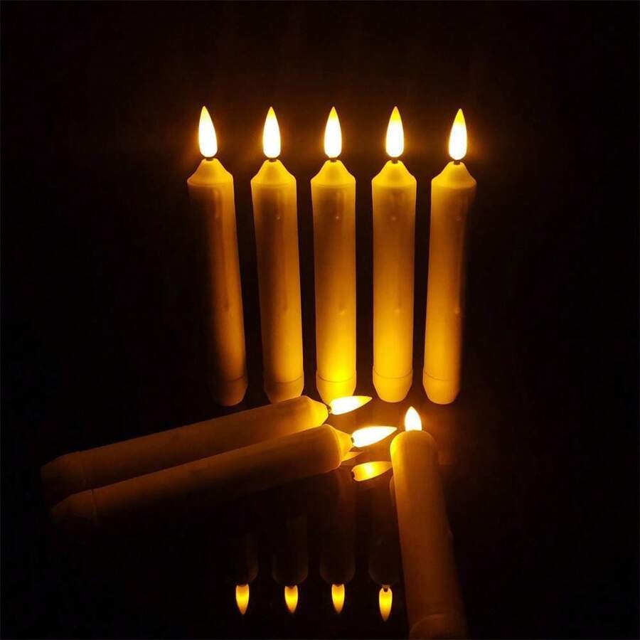 1-12pcs Flickering Flameless Candles, Flameless Taper Candles Battery Powered, Fake Candles, Led Candles Battery Powered, Flameless Candles Flickering, Led Candles Flickering, Electric Candles For Home, Wedding Decor, Christmas Decorations, Halloween Decorations, Party Decorations