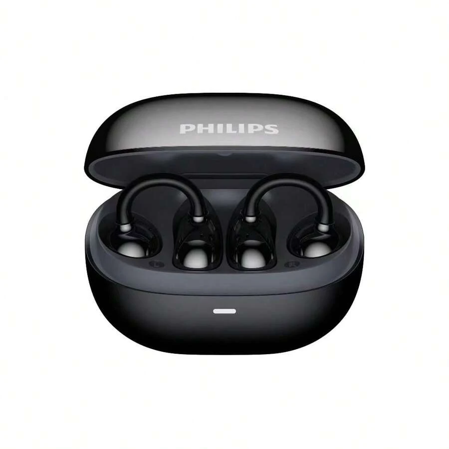 PHILIPS Bluetooth Headset TAT3469 Ear Clip Wireless Open 360° Original Sound Level Panoramic Sound Bluetooth 5.4 Sports Running Call Noise Reduction 3D Ergonomic Arc Ring Design Super Long Battery Life Black