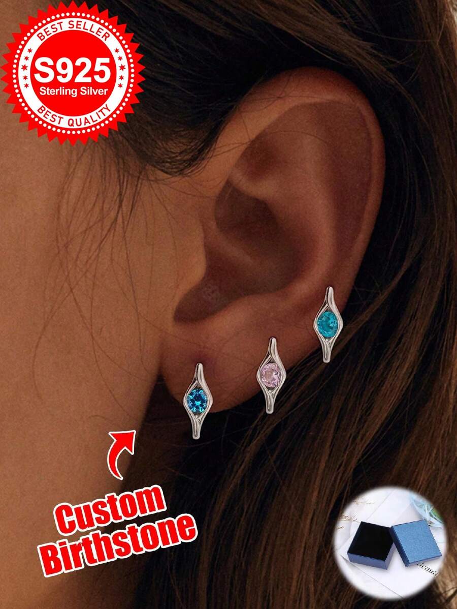 Elegante 925 Sterling Silber Erbsen-Form Geburtsstein Ohrringe für Frauen, Schmuck Geschenke für Geburtstag, Jahrestag und Geburtstage mit 12 Monatsgeburtsteinen, für Frauen, Ehefrau, Freundin oder Mädchen
