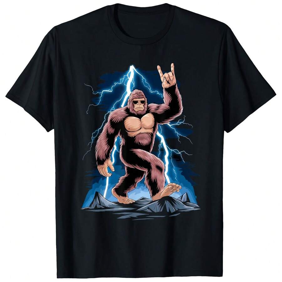 Rock And Roll Bigfoot Sasquatch Sunglasses On Rock Music T-Shirt