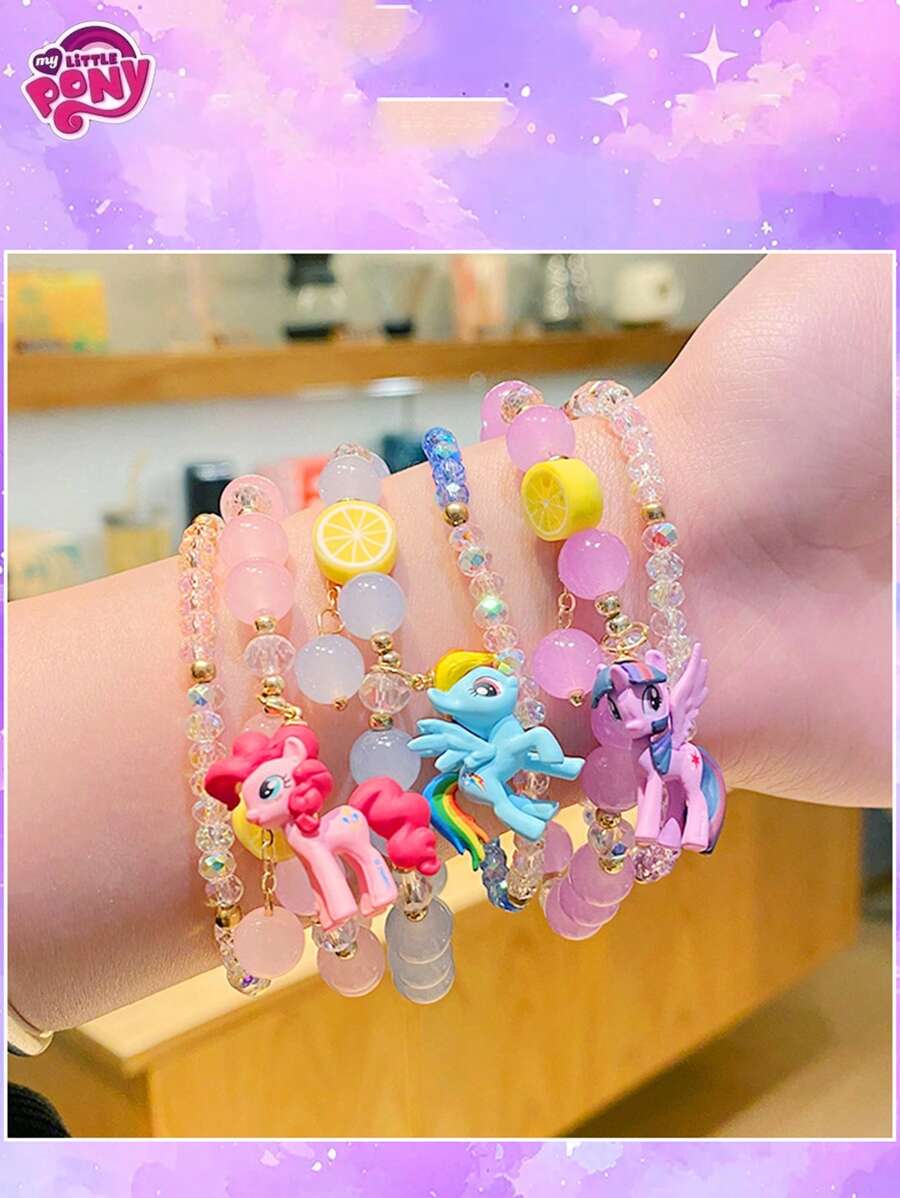 MY LITTLE PONY 1st My Little Pony Charm Armband, Cartoon Karakter Kralen Armband, Mode Accessoire Voor Twilight Sparkle, Rarity, Fluttershy, Pinkie Pie, Rainbow Dash, Geschikt Voor Buiten, Feest, Verjaardagscadeau
