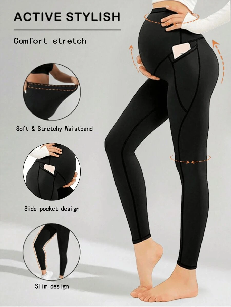 Leggings de maternidad para mujer, alta elasticidad, sensación de desnudez completa, cercanos al abdomen, con bolsillos, pantalones de yoga de maternidad que no se transparentan